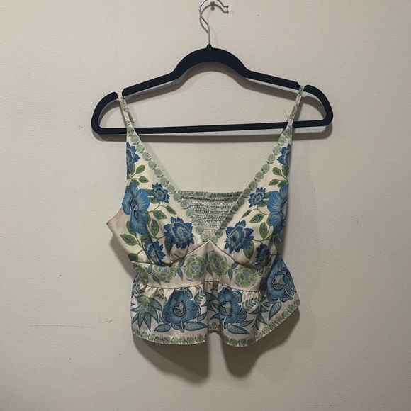 Tops - Floral Blue & Green Peplum Cami Top